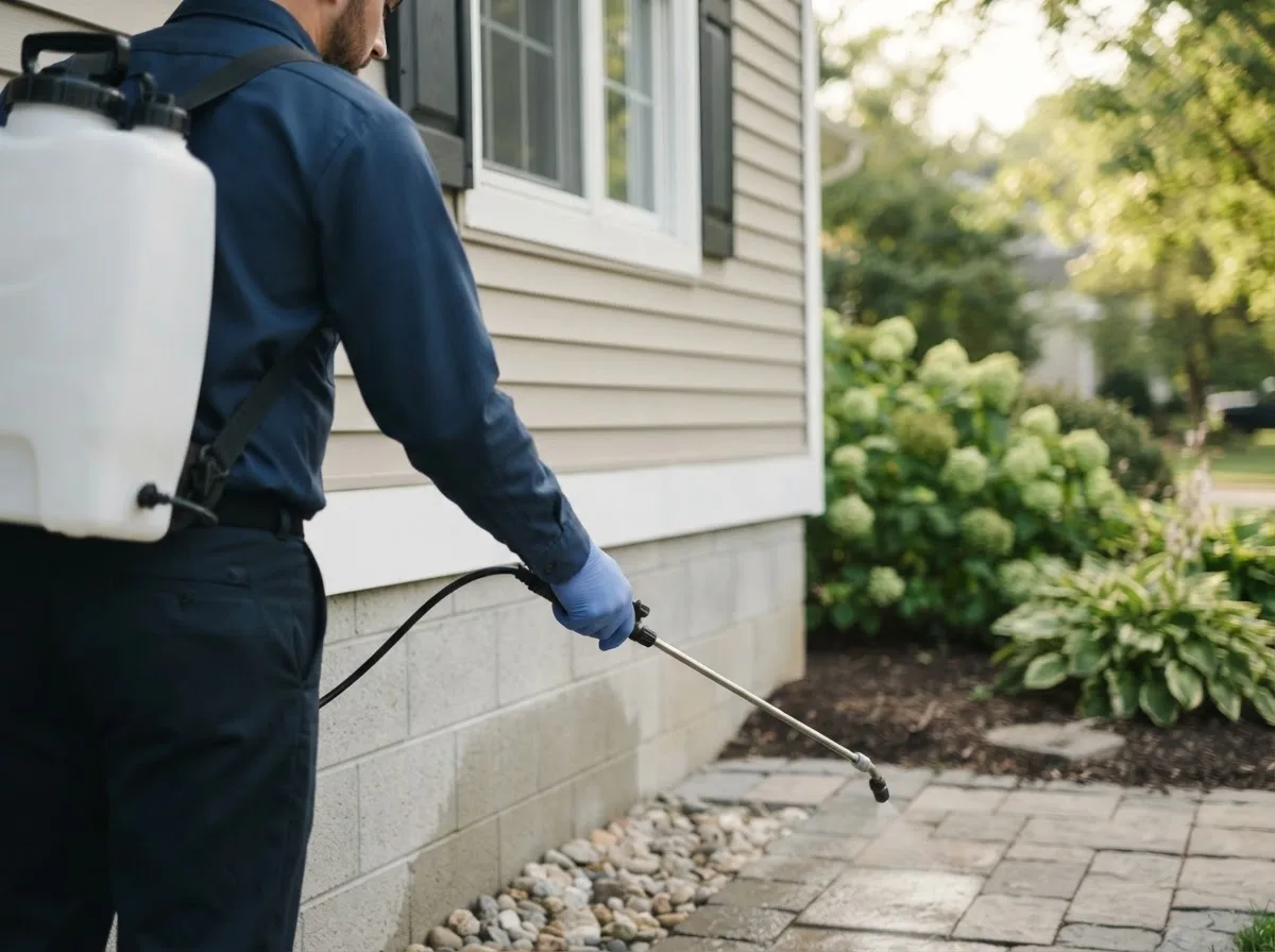 Pest control technician inspecting a home in Coquille, OR
